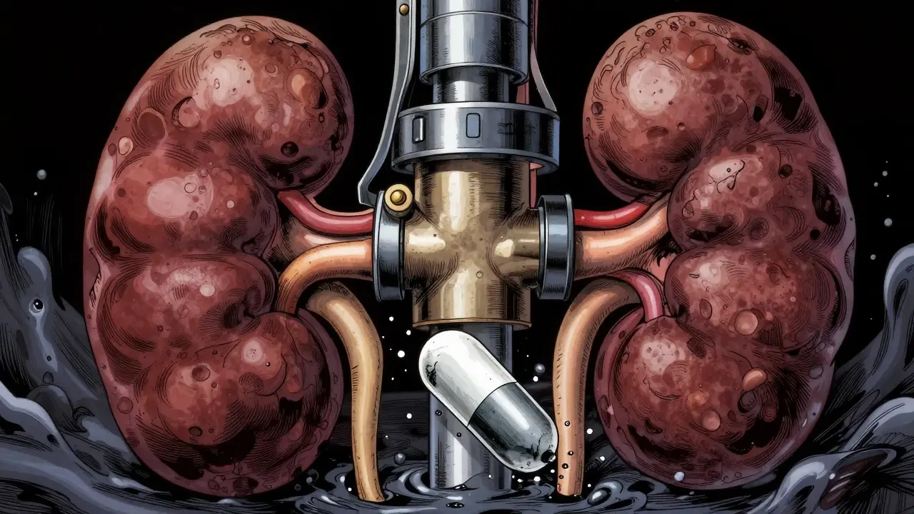 A biological valve snapping open as a pill dissolves in a horror manga style.