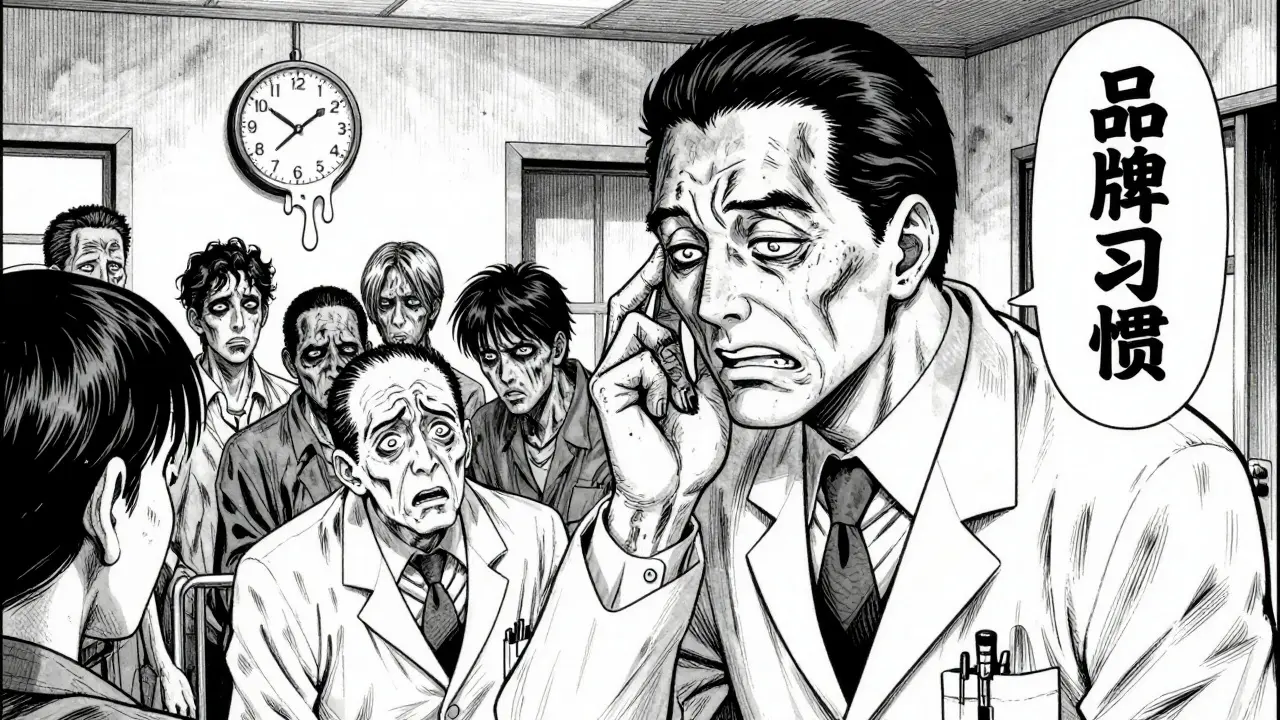 Manga illustration of a doctor haunted by a mentor's ghost in a distorted clinic.