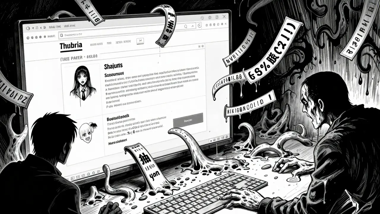 Distorted website interface with scary tentacles emerging