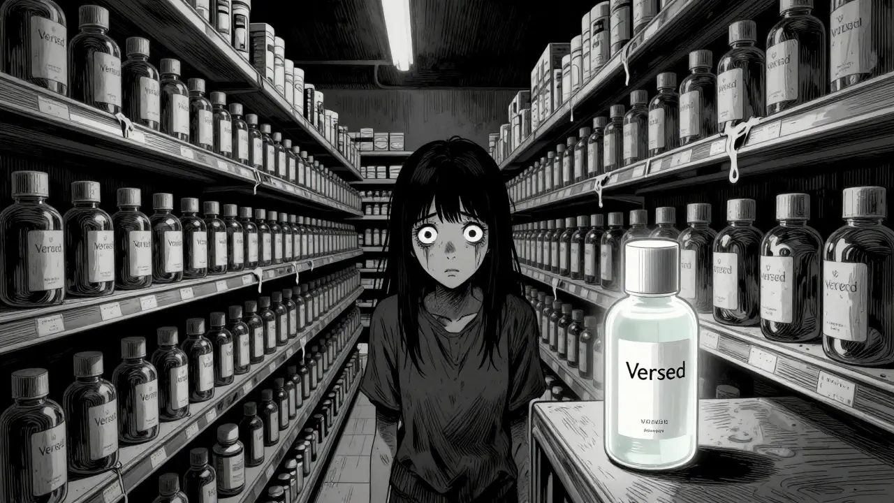 Shopper in endless, warping drugstore aisles looking for products