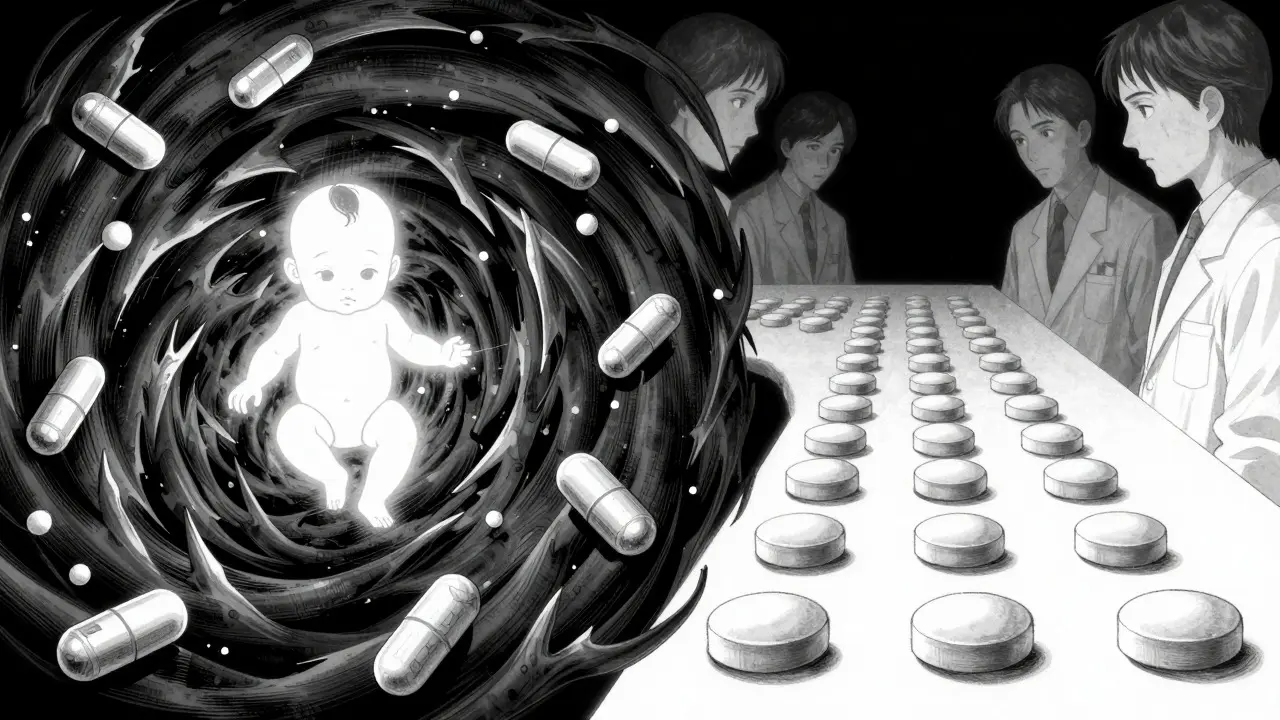 Manga illustration contrasting dangerous jagged pills with safe smooth ones