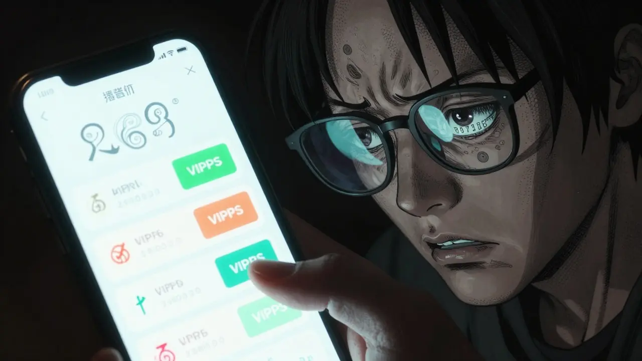 Anxious person checking phone for safe medication prices and reviews.