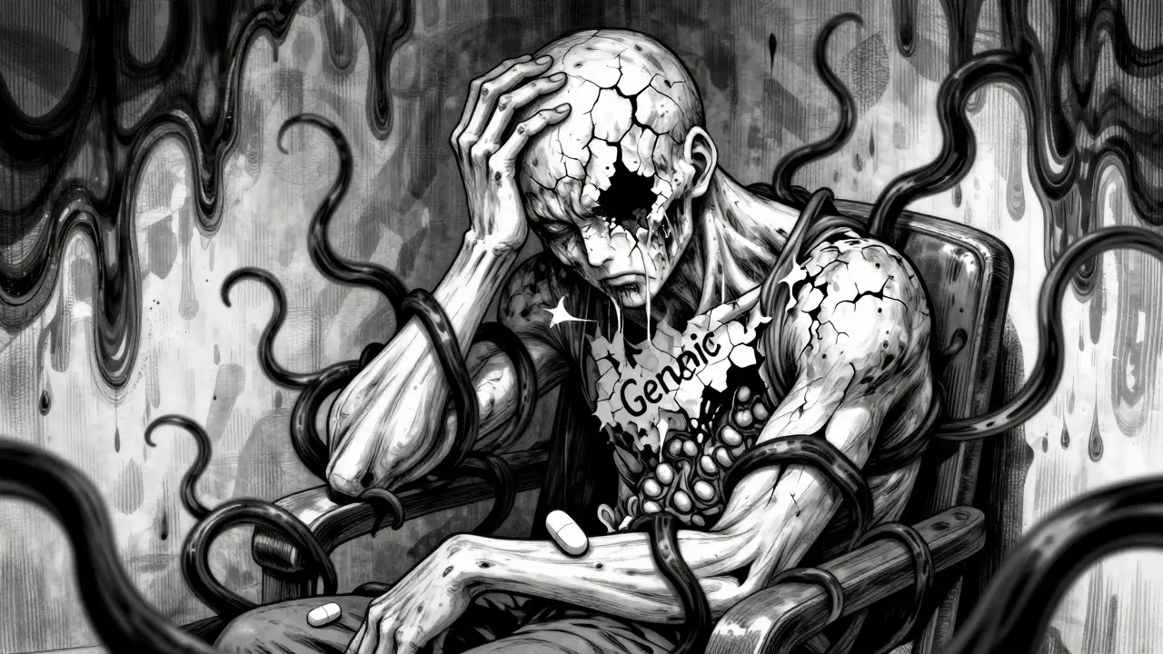 Person suffering from nocebo effect with peeling skin in manga style